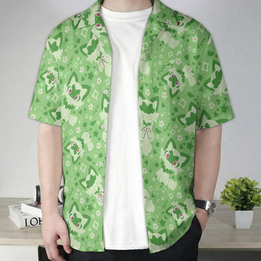 Green Sprigatito Cute Pattern Pokémon Hawaiian Shirt – Moonbestprint