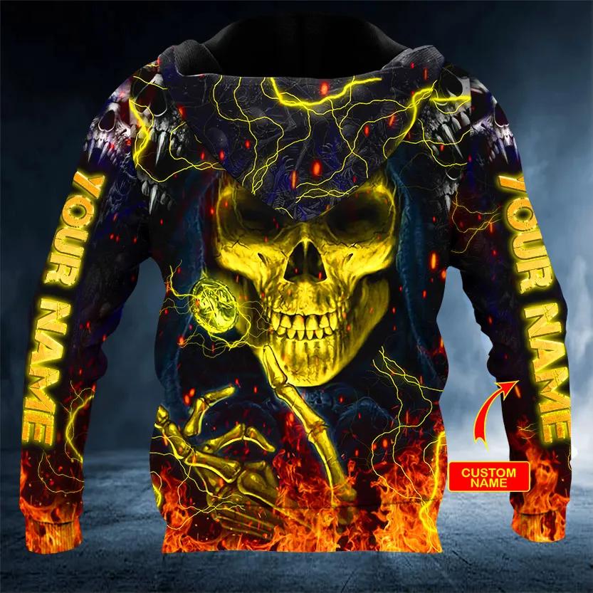 Grim Reaper Fire Skull Custom 3D Hoodie Moonbestprint