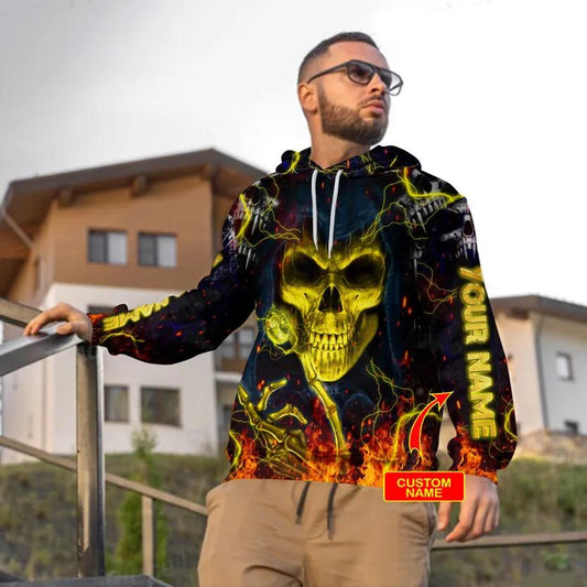 Grim Reaper Fire Skull Custom 3D Hoodie Moonbestprint
