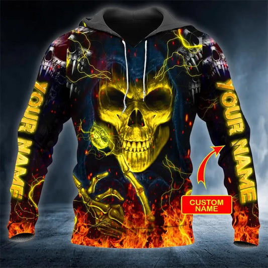 Grim Reaper Fire Skull Custom 3D Hoodie Moonbestprint