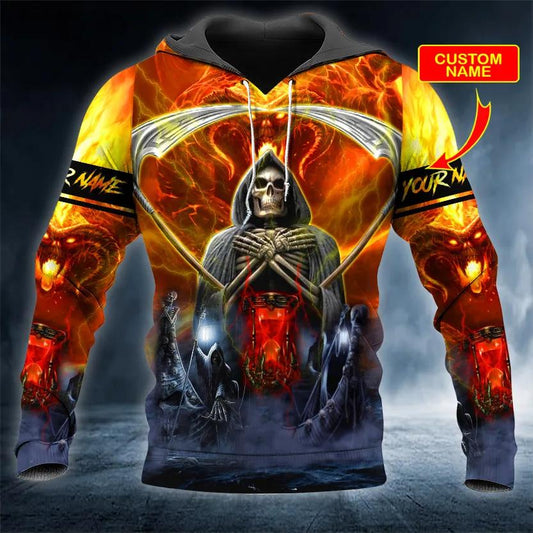 Grim Reaper On Fire Skull Custom 3D Hoodie Moonbestprint