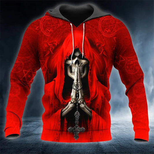 Grim Reaper Red Pray Skull 3D Hoodie Moonbestprint