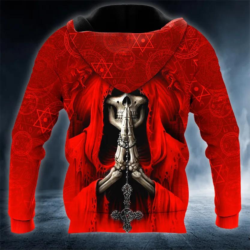 Grim Reaper Red Pray Skull 3D Hoodie Moonbestprint