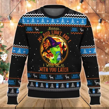 Grinch Drink Bud Light Beer Halloween Ugly Sweater, Grinch Holiday Sweater Moonbestprint