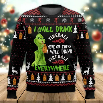 Grinch I Will Drink Tito’s Everywhere Ugly Christmas Sweater, Grinch Holiday Sweater Moonbestprint