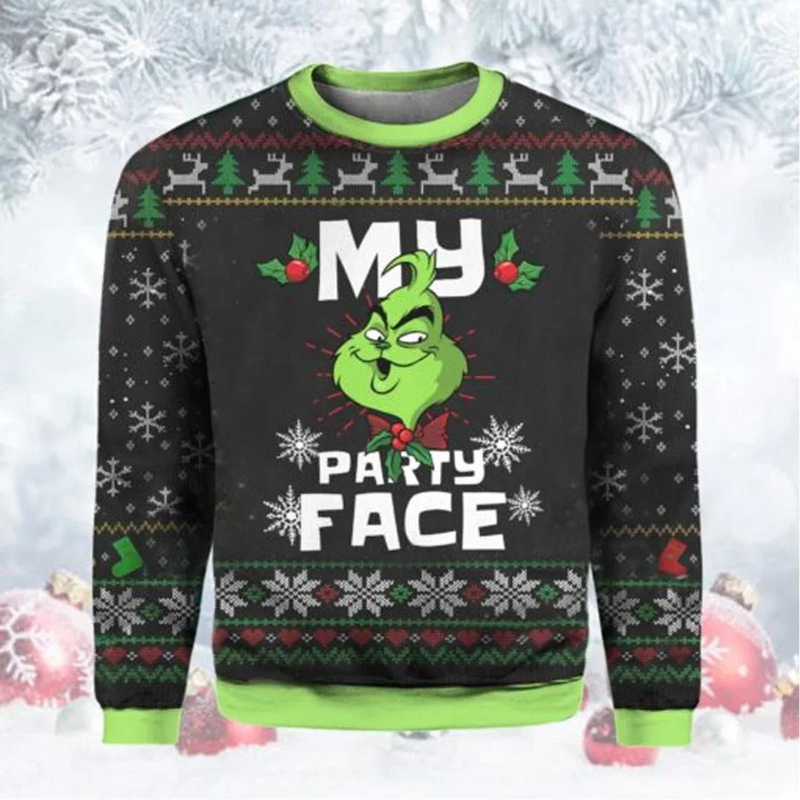 Grinch Party Face Ugly Christmas Sweater, Grinch Xmas Sweater Moonbestprint