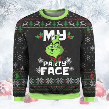 Grinch Party Face Ugly Christmas Sweater, Grinch Xmas Sweater Moonbestprint
