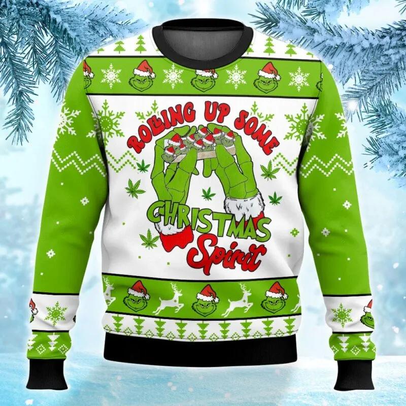 Grinch Rolling Up Ugly Sweater, Grinch Holiday Sweater Moonbestprint