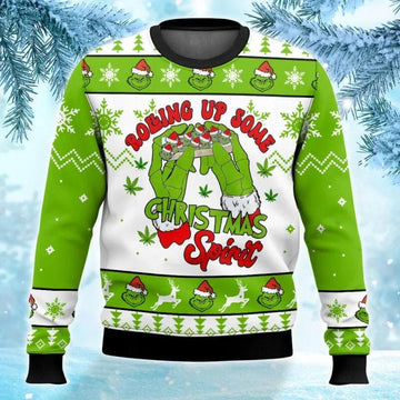 Grinch Rolling Up Ugly Sweater, Grinch Holiday Sweater Moonbestprint