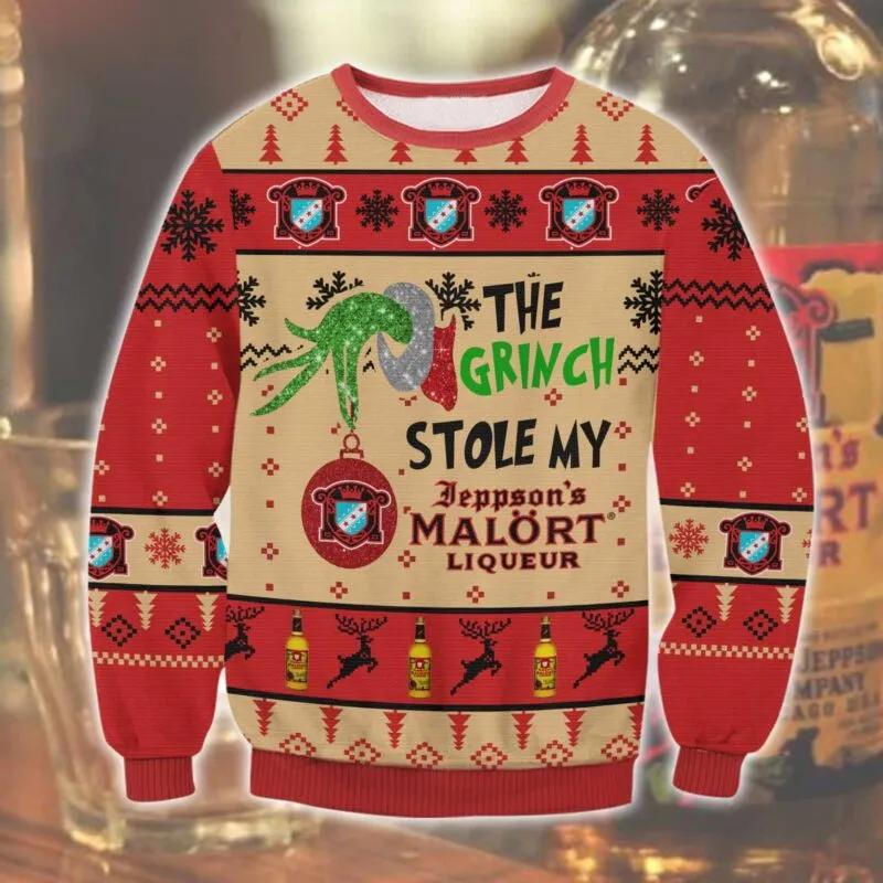 Grinch Stole Malort Ugly Sweater, Grinch Holiday Sweater Moonbestprint