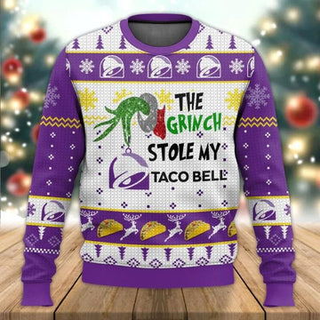 Grinch Stole Taco Bell Christmas Ugly Sweater, Grinch Holiday Sweater Moonbestprint