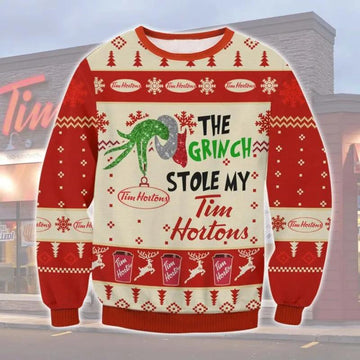 Grinch Stole Tim Hortons Ugly Sweater, Grinch Holiday Sweater Moonbestprint