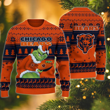 Grinch Stolen Chicago Bears Ugly Christmas Sweater, NFL Christmas Sweater Moonbestprint