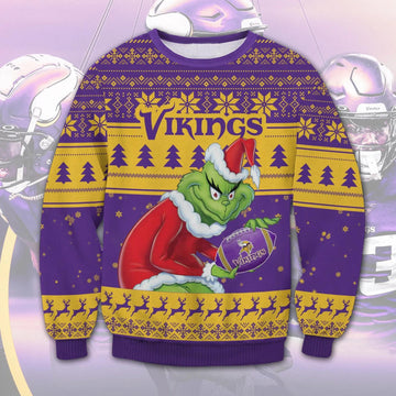 Grinch Stolen Minnesota Vikings Ugly Christmas Sweater, NFL Christmas Sweater Moonbestprint