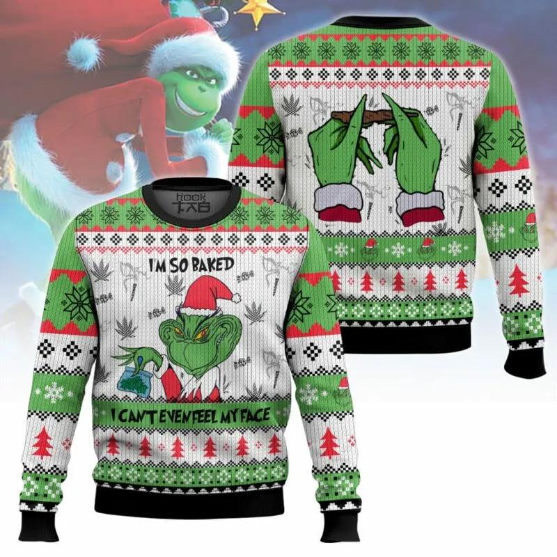 Grinch Can’t Even Feel His Face 420 Christmas Ugly Sweater, Grinch Holiday Sweater Moonbestprint