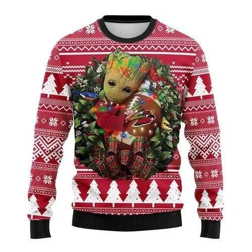 Groot Hug Arizona Cardinals Ugly Christmas Sweater, NFL Christmas Sweater Moonbestprint