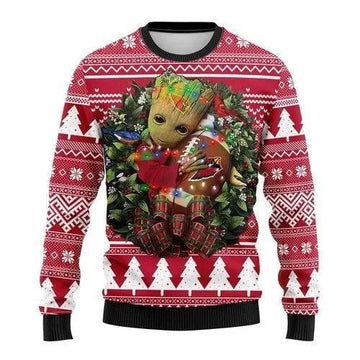 Groot Hug Arizona Cardinals Ugly Christmas Sweater, NFL Christmas Sweater Moonbestprint