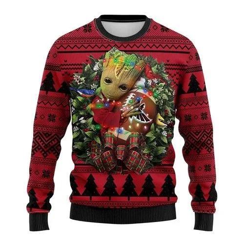 Groot Hug Atlanta Falcons NFL Ugly Christmas Sweater, NFL Christmas Sweater Moonbestprint