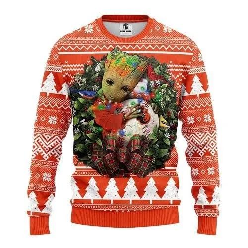 Groot Hug Baltimore Orioles Christmas Ugly Sweater, MLB Christmas Sweater Moonbestprint