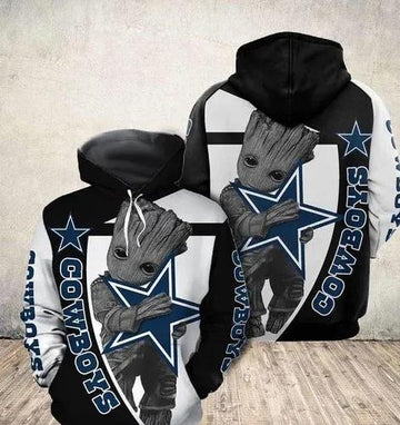 Groot Hug Dallas Cowboys Fan 3D Hoodie, NFL Hoodie Moonbestprint