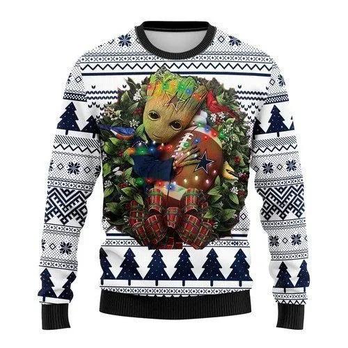 Groot Hug Dallas Cowboys Ugly Christmas Sweater, NFL Christmas Sweater Moonbestprint