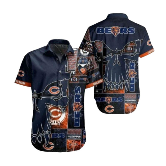 Grunge Chicago Bears Skull And Patchwork Hawaiian Shirt - Moonbestprint