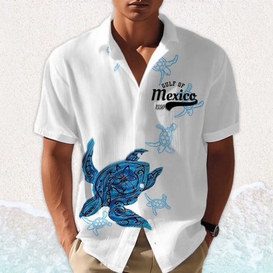 Gulf Of Mexico Est 1550 Blue Turtle Hawaiian Shirt- Moonbestprint