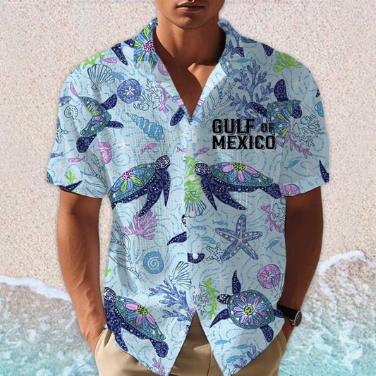Gulf Of Mexico Est 1550 Turtle Print Hawaiian Shirt- Moonbestprint