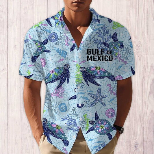 Gulf Of Mexico Est 1550 Turtle Print Hawaiian Shirt- Moonbestprint