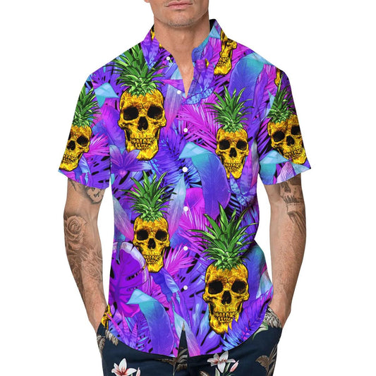 Purple Pineapple Skull Hawaiian Shirt, Hawaiian Button Up Shirt, Tropical Shirts For Men Moonbestprint