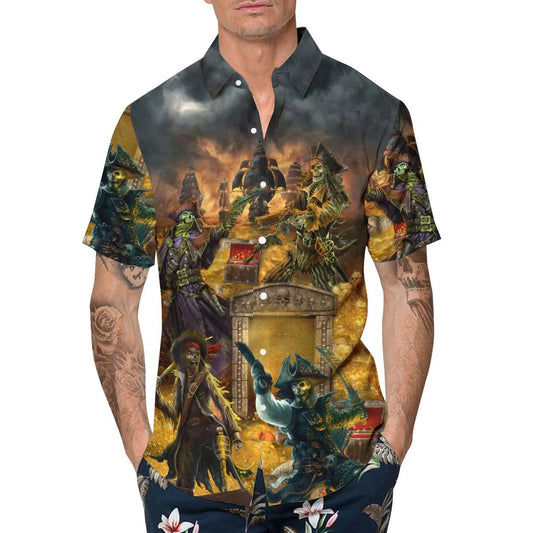 Pirate Captain Skull Hawaiian Shirt, Hawaiian Button Up Shirt, Tropical Shirts For Men Moonbestprint
