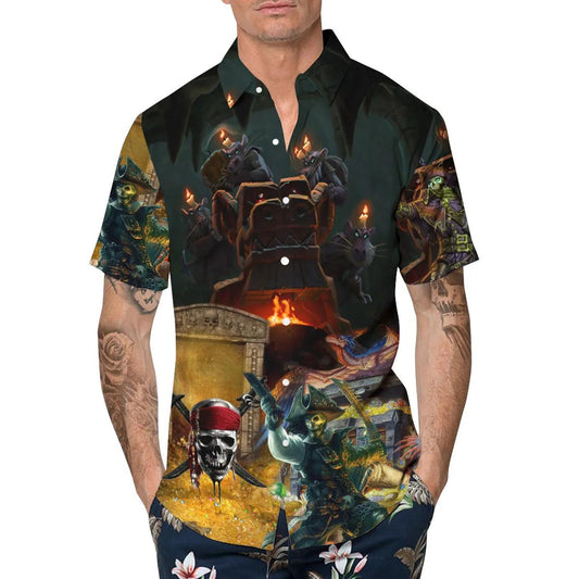 King Pirates Team Skull Hawaiian Shirt, Hawaiian Button Up Shirt, Tropical Shirts For Men Moonbestprint