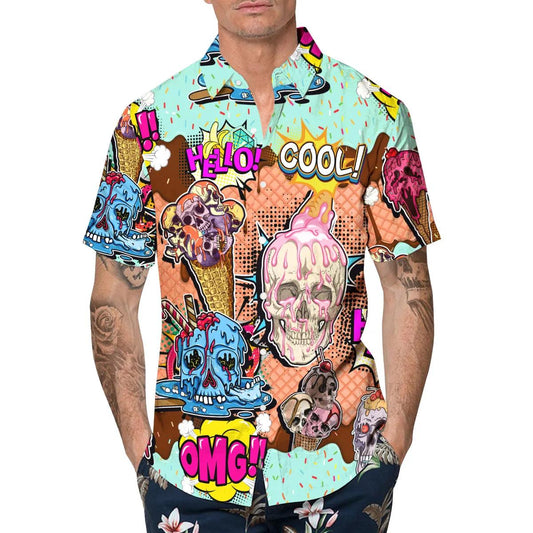 Halo Cool Skull Hawaiian Shirt, Hawaiian Button Up Shirt, Tropical Shirts For Men Moonbestprint