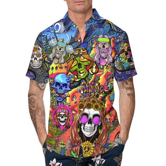 Color Water Happy Summer Skull Hawaiian Shirt, Hawaiian Button Up Shirt, Tropical Shirts For Men Moonbestprint