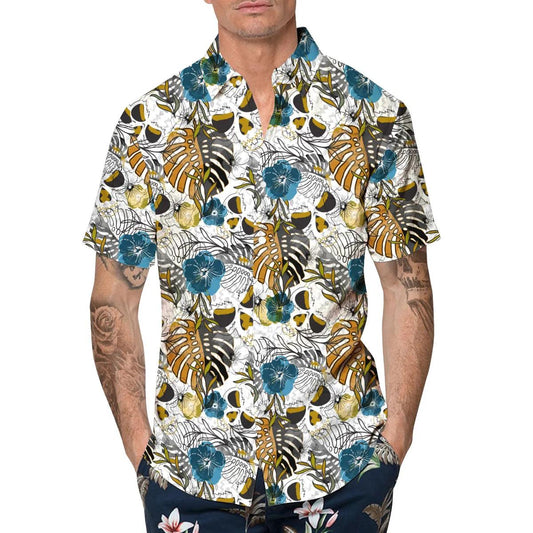 Pattern Happy Summer Skull Hawaiian Shirt, Hawaiian Button Up Shirt, Tropical Shirts For Men Moonbestprint