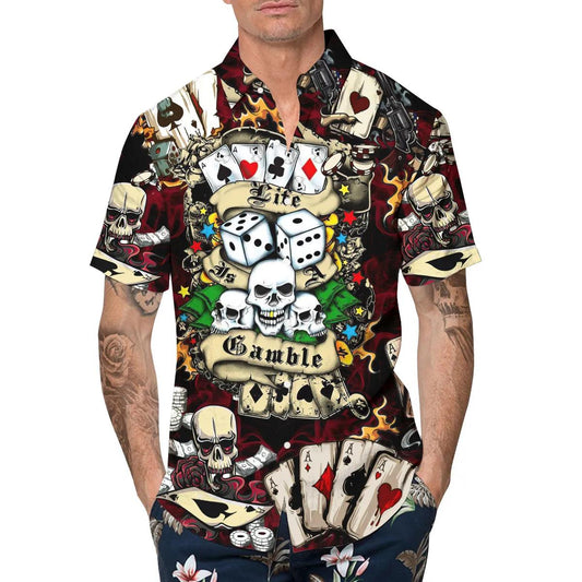 Lucky Dice Spades Gambling Skull Hawaiian Shirt, Hawaiian Button Up Shirt, Tropical Shirts For Men Moonbestprint