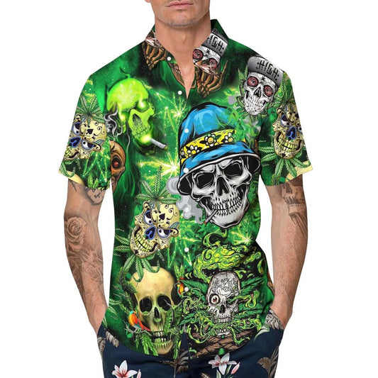 Gangster Weed Badass Skull Hawaiian Shirt, Hawaiian Button Up Shirt, Tropical Shirts For Men Moonbestprint