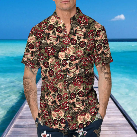 Mandala Pattern Skull Hawaiian Shirt, Hawaiian Button Up Shirt, Tropical Shirts For Men Moonbestprint