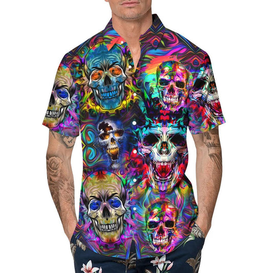 Neon Skull Hawaiian Shirt, Hawaiian Button Up Shirt, Tropical Shirts For Men Moonbestprint