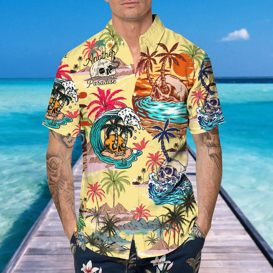 Summer Paradise Skull Hawaiian Shirt, Hawaiian Button Up Shirt, Tropical Shirts For Men Moonbestprint