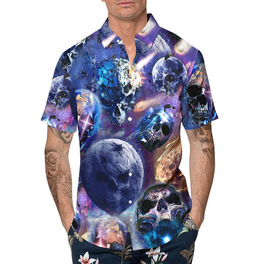Skull Planet Galaxy Hawaiian Shirt, Hawaiian Button Up Shirt, Aloha Shirts Moonbestprint