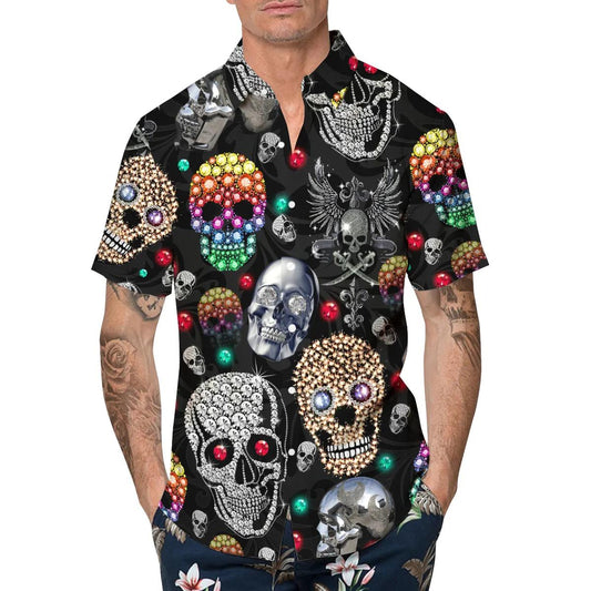 Colorful Diamond Skull Hawaiian Shirt, Hawaiian Button Up Shirt, Tropical Shirts For Men Moonbestprint