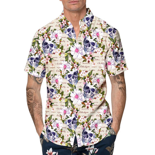 Floral Skull Vintage Hawaiian Shirt, Hawaiian Button Up Shirt, Tropical Shirts For Men Moonbestprint