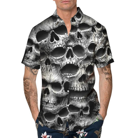 Dark Skull Pile Hawaiian Shirt, Hawaiian Button Up Shirt, Tropical Shirts For Men Moonbestprint