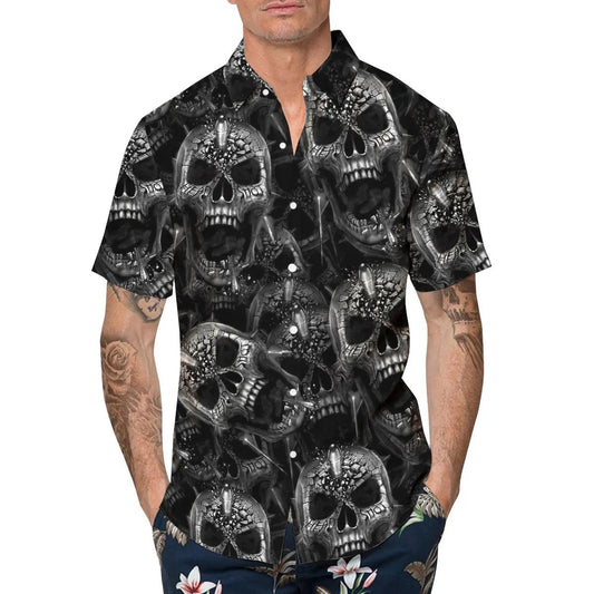 Scary Dark Skull Pile Hawaiian Shirt, Hawaiian Button Up Shirt, Tropical Shirts For Men Moonbestprint