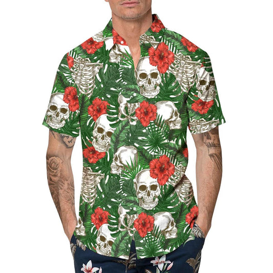 Tropical Skeleton Skull Hawaiian Shirt, Hawaiian Button Up Shirt, Tropical Shirts For Men Moonbestprint