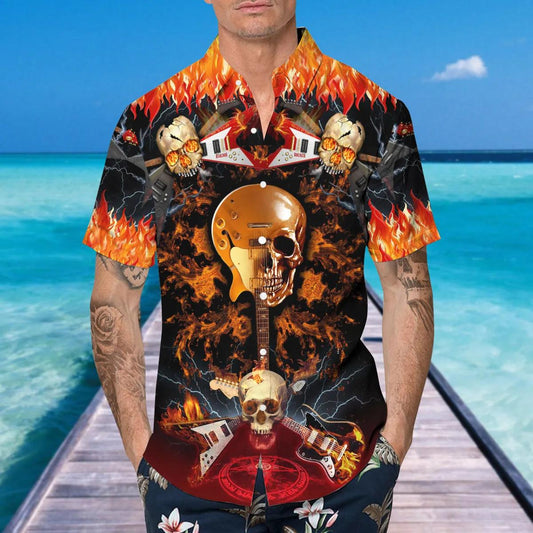 Electric Guitar Skull Hawaiian Shirt, Hawaiian Button Up Shirt, Tropical Shirts For Men Moonbestprint