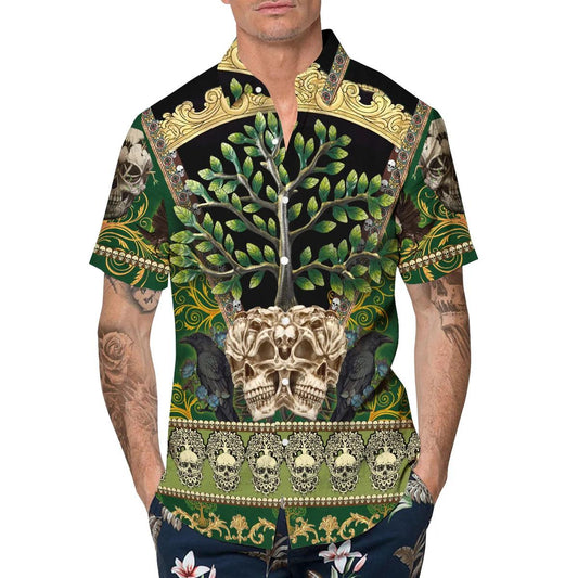 Skull Green Tree Hawaiian Shirt, Hawaiian Button Up Shirt, Aloha Shirts Moonbestprint
