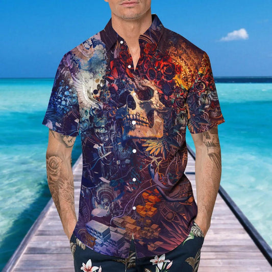 Floral Grateful Dead Skull Hawaiian Shirt, Hawaiian Button Up Shirt, Tropical Shirts For Men Moonbestprint