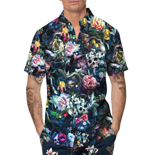 Floral Skull And Snakes Hawaiian Shirt, Hawaiian Button Up Shirt, Aloha Shirts Moonbestprint